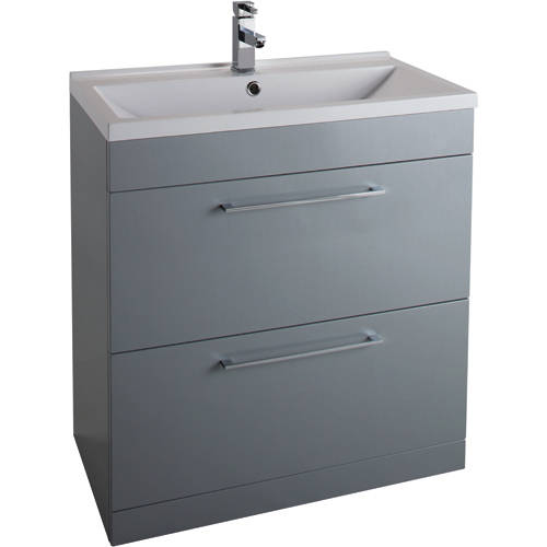 Larger image of Italia Furniture 800mm Vanity Unit With Drawers & White Basin (Grey).