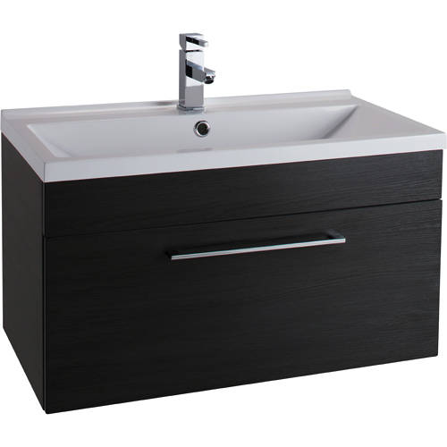 Larger image of Italia Furniture 800mm Vanity Unit With Drawer & White Basin (Black).