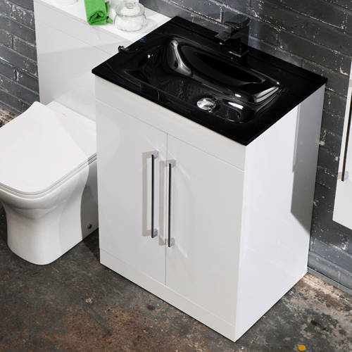 Example image of Italia Furniture 500mm Vanity Unit With Black Glass Basin (Gloss White).