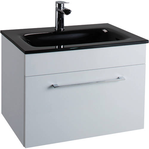Larger image of Italia Furniture 600mm Vanity Unit With Drawer & Black Basin (Gloss White).