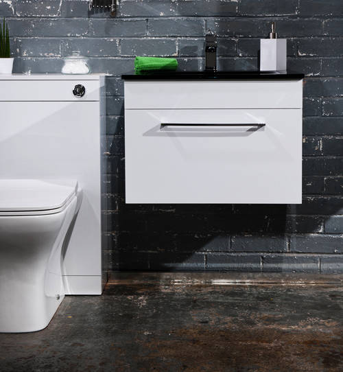 Example image of Italia Furniture 600mm Vanity Unit With Drawer & Black Basin (Gloss White).
