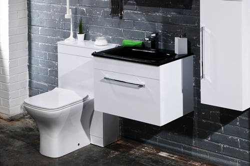 Example image of Italia Furniture 600mm Vanity Unit With Drawer & Black Basin (Gloss White).