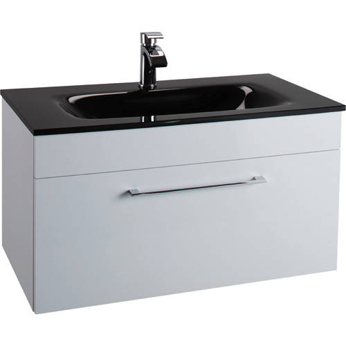 Larger image of Italia Furniture 800mm Vanity Unit With Drawer & Black Basin (Gloss White).