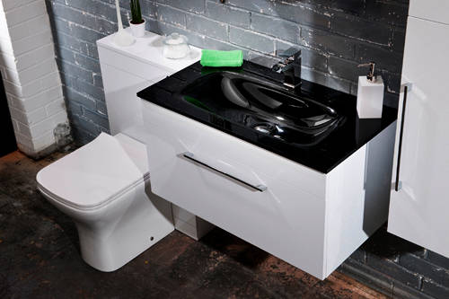 Example image of Italia Furniture 800mm Vanity Unit With Drawer & Black Basin (Gloss White).