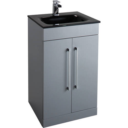 Larger image of Italia Furniture 500mm Vanity Unit With Black Glass Basin (Grey).