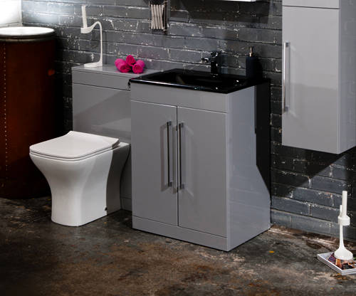 Example image of Italia Furniture 500mm Vanity Unit With Black Glass Basin (Grey).