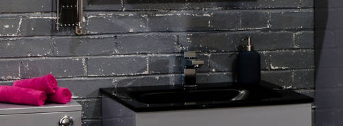Example image of Italia Furniture 600mm Vanity Unit With Drawers & Black Glass Basin (Grey).