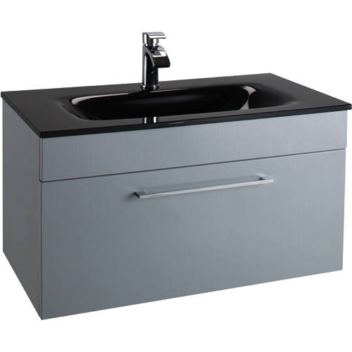 Larger image of Italia Furniture 800mm Vanity Unit With Drawer & Black Glass Basin (Grey).