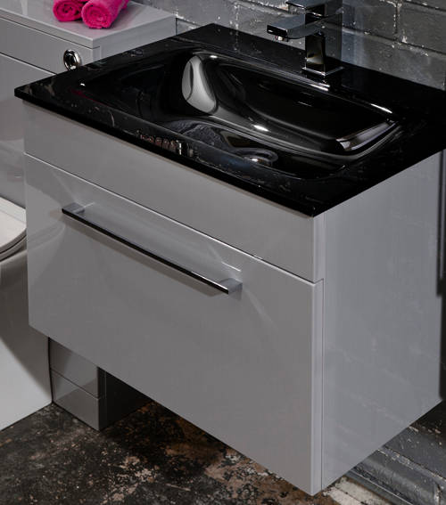 Example image of Italia Furniture 800mm Vanity Unit With Drawer & Black Glass Basin (Grey).