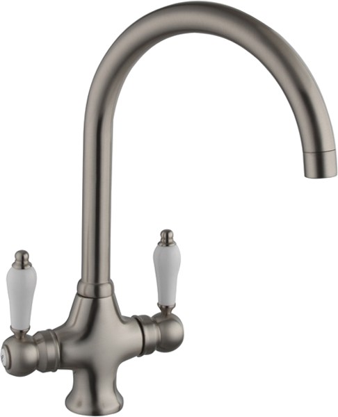 Larger image of Hydra Evie Kitchen Tap With Twin Lever Controls (Brushed Steel).