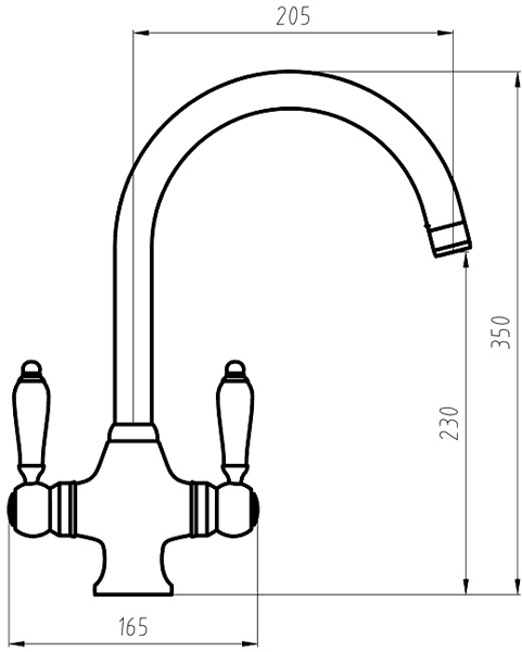 Technical image of Hydra Evie Kitchen Tap With Twin Lever Controls (Brushed Steel).