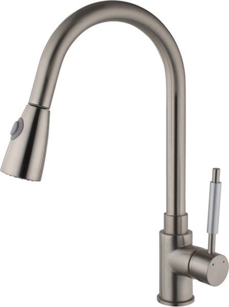 Larger image of Hydra Lily Kitchen Tap With Pull Out Spray Rinser (Brushed Steel).