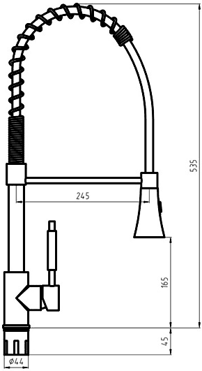 Technical image of Hydra Sophie Kitchen Tap With Pull Out Spray Rinser (Brushed Steel).