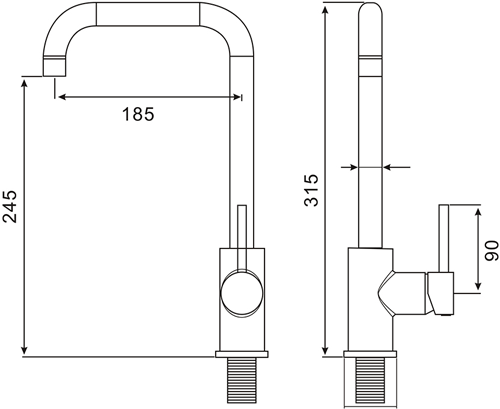 Technical image of Hydra Narva Kitchen Mixer Tap With Single Lever (Chrome).