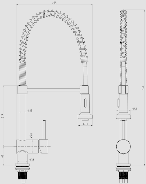 Technical image of Hydra Pull Out Rinser Kitchen Tap (Chrome).