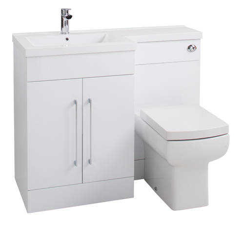 Example image of Italia Furniture L Shaped Vanity Pack With BTW Unit & Basin (LH, Gloss White).