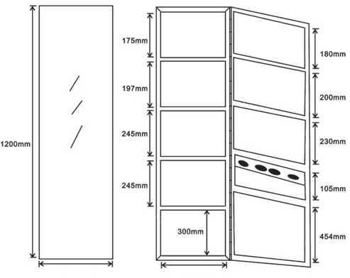 Technical image of Italia Furniture Corner Mirror Bathroom Cabinet 1200x300mm (S Steel).