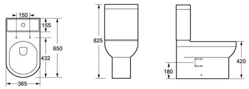 Technical image of Oxford Montego Back To Wall Toilet With Cistern & Seat (WRAS approved).