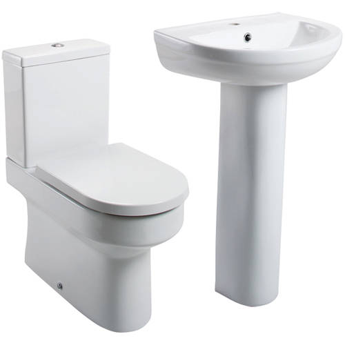 Larger image of Oxford Montego Bathroom Suite, Flush Toilet, Seat, Basin & Pedestal.