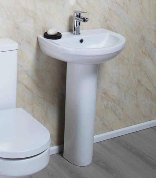 Example image of Oxford Montego Bathroom Suite, Flush Toilet, Seat, Basin & Pedestal.