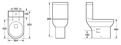 Technical image of Oxford Montego Bathroom Suite, Comfort Toilet, Seat, Basin & Ped.