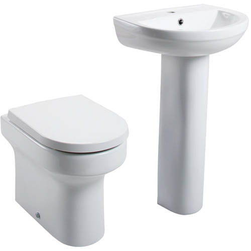 Larger image of Oxford Montego Bathroom Suite, BTW Toilet Pan, Seat, Basin & Pedestal.