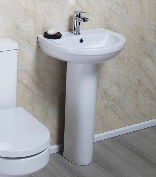 Example image of Oxford Montego Bathroom Suite, BTW Toilet Pan, Seat, Basin & Pedestal.