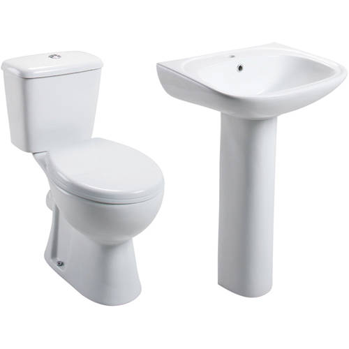 Larger image of Oxford Unison Bathroom Suite With Toilet, Cistern, Seat, Basin & Full Pedestal.