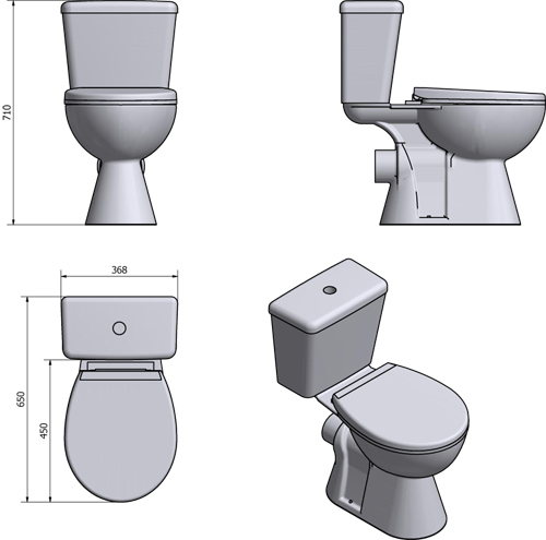 Technical image of Oxford Unison Bathroom Suite With Toilet, Cistern, Seat, Basin & Full Pedestal.