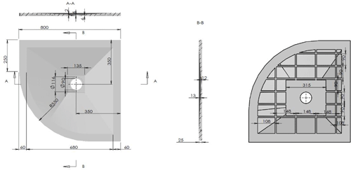 Technical image of Oxford 800mm Quadrant Shower Enclosure With 6mm Glass & Slate Tray.