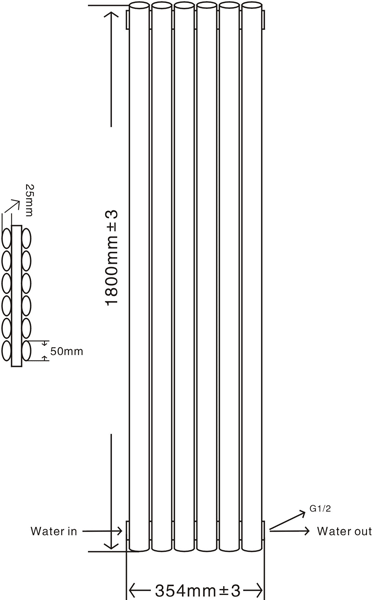 Technical image of Oxford Celsius Double Panel Vertical Radiator 1800x354mm (White).