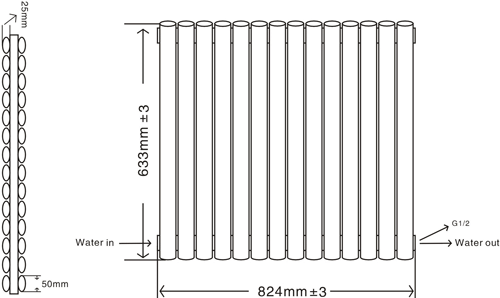 Technical image of Oxford Celsius Double Panel Radiator 633x826mm (White).