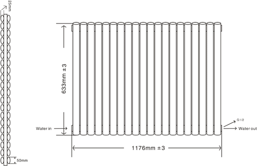 Technical image of Oxford Celsius Double Panel Radiator 633x1180mm (White).