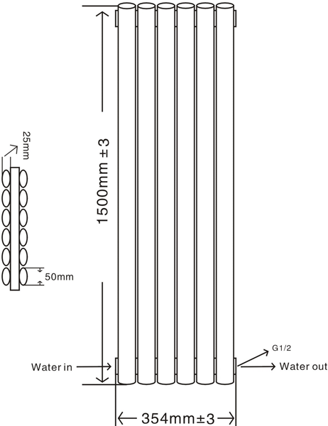 Technical image of Oxford Celsius Double Panel Vertical Radiator 1500x354mm (White).