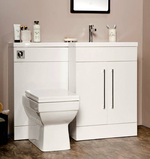 Example image of Italia Furniture L Shaped Vanity Pack With BTW Unit & Basin (RH, Gloss White).