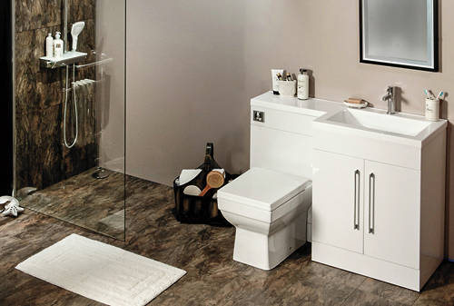 Example image of Italia Furniture L Shaped Vanity Pack With BTW Unit & Basin (RH, Gloss White).