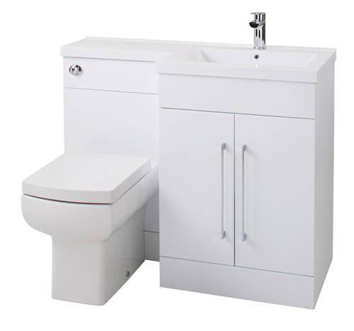 Example image of Italia Furniture L Shaped Vanity Pack With BTW Unit & Basin (RH, Gloss White).