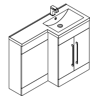 Technical image of Italia Furniture L Shaped Vanity Pack With BTW Unit & Basin (RH, Gloss White).