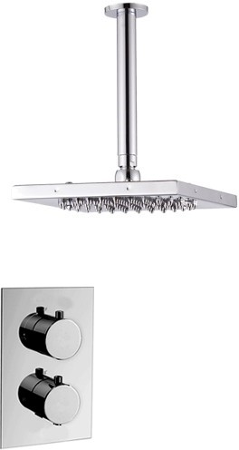 Larger image of Hydra Showers Twin Thermostatic Shower Valve, Ceiling Arm & Square Head.