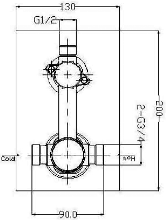 Technical image of Hydra Showers Twin Thermostatic Shower Valve, Ceiling Arm & Square Head.