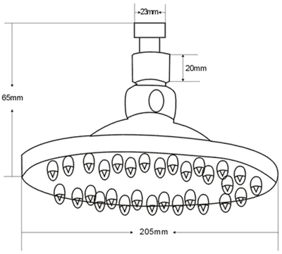 Technical image of Hydra Showers Twin Thermostatic Shower Valve, Ceiling Arm & Round Head.