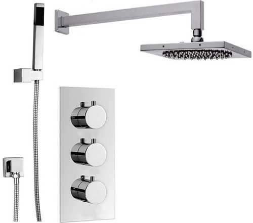 Larger image of Hydra Showers Triple Thermostatic Shower Set, Handset & Square Head.