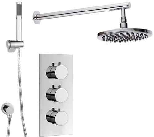 Larger image of Hydra Showers Triple Thermostatic Shower Set, Handset & Round Head.