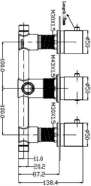 Technical image of Hydra Showers Triple Thermostatic Shower Set, Handset & Star Head.