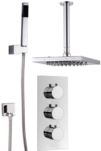 Larger image of Hydra Showers Triple Thermostatic Shower Set, Handset & Square Head.