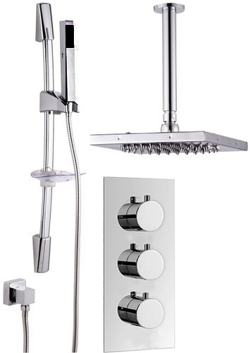 Larger image of Hydra Showers Triple Thermostatic Shower Set, Slide Rail & Square Head.