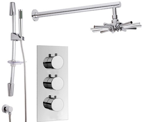 Larger image of Hydra Showers Triple Thermostatic Shower Set, Slide Rail & Star Head.
