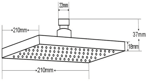 Technical image of Hydra Showers Square Shower Head With Swivel Knuckle (210mm, Chrome).