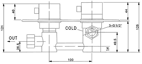 Technical image of Hydra Showers Twin Thermostatic Shower Valve, Slide Rail & Round Handset.