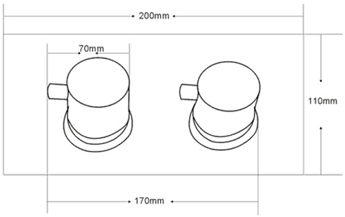 Technical image of Hydra Showers Twin Thermostatic Shower Valve & 8in Head (Brushed Steel).